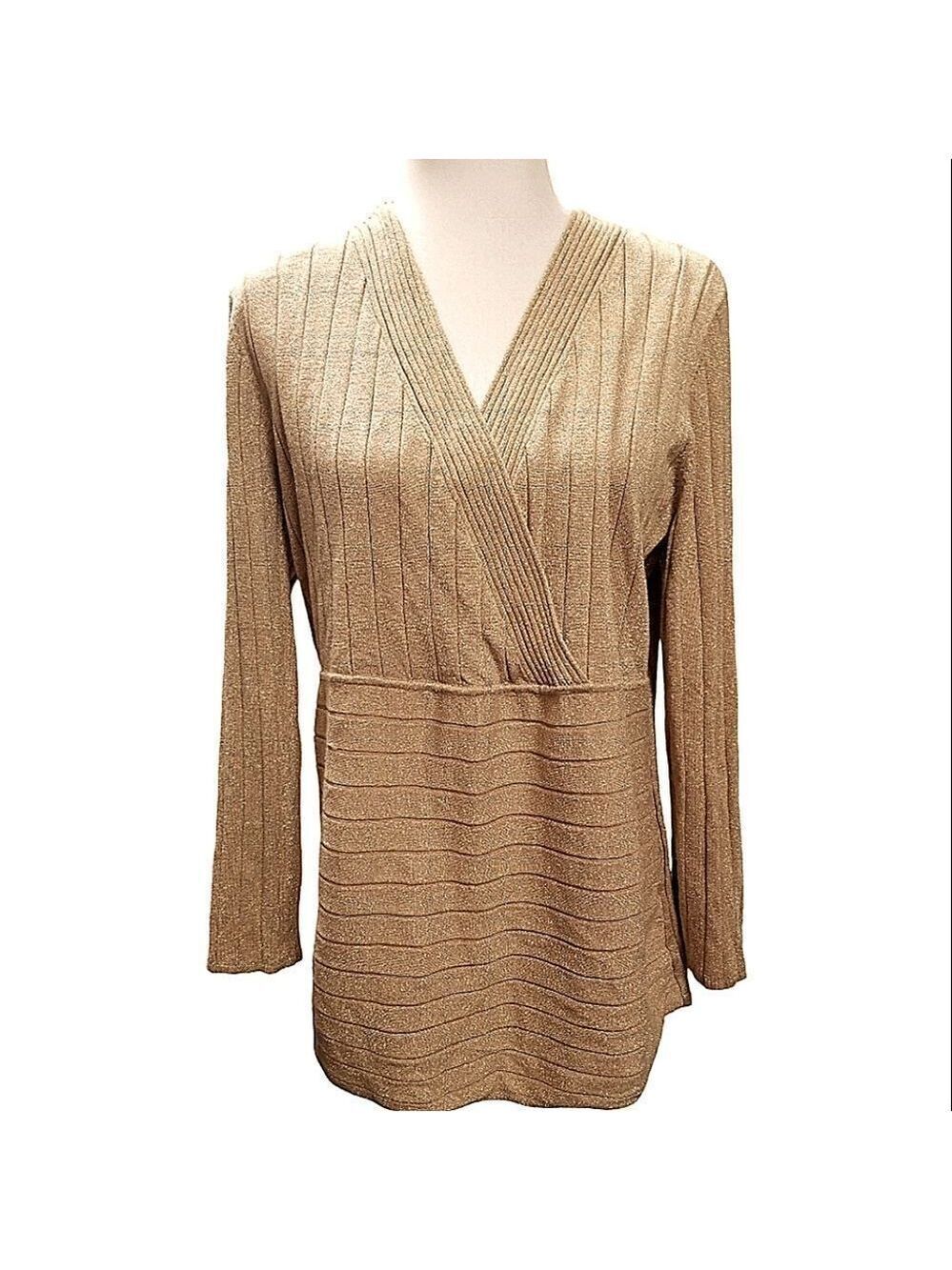 Style & Co Faux Wrap V-neck Gold Metallic Sweater Size 3X
